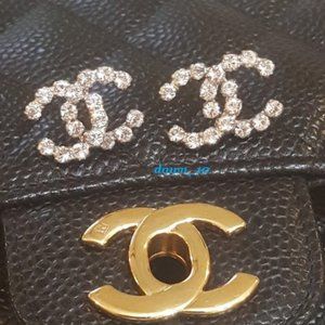 Chanel Large CC Crystal Earrings, Silver